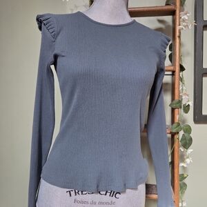 Zara Dark Gray Ribbed Long Sleeve Top